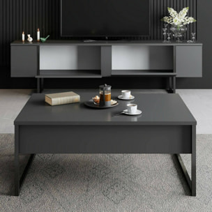 Mobile porta TV Abishia, Credenza da soggiorno, Armadio basso per TV, Base parete attrezzata, 180x30h50 cm, Antracite e Nero