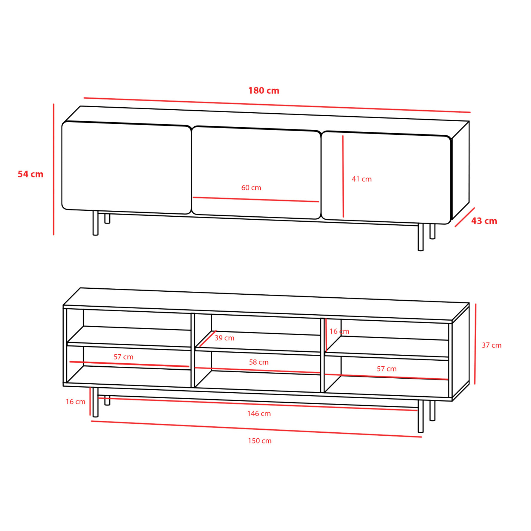 Bajo tv 3 puertas Biscuit blanco-roble 54x180x44 cm