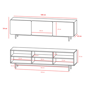 Bajo tv 3 puertas Biscuit blanco-roble 54x180x44 cm