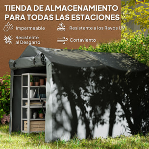 Carpa de Jardín Exterior para Herramientas Bicicletas 2,2x1,57x1,65 m, Cobertizo Exterior con Puerta Desmontable con Cremallera, Impermeable, Anti-UV, Garaje Portátil, Gris Oscuro