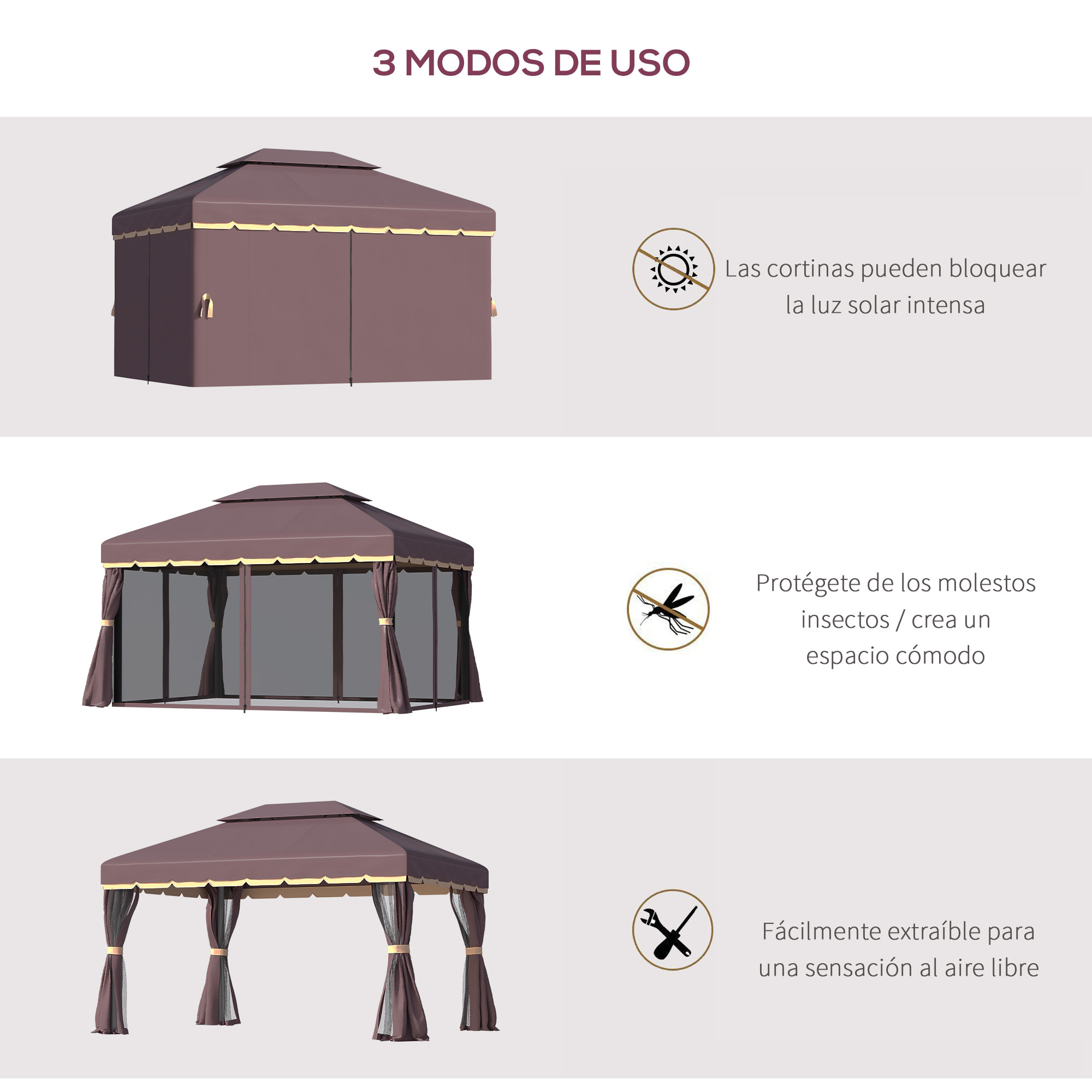 Gazebo Pabellón Exterior Jardín 2.9x3.9x2.8m Carpa Cenador Aluminio