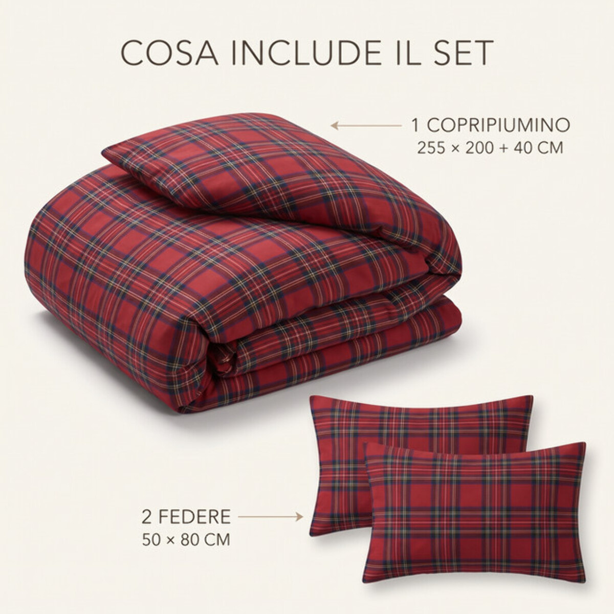 Parure copripiumino matrimoniale in 100% cotone - Rosso