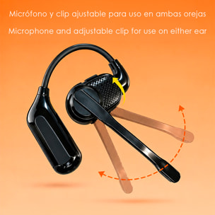Auricular Bluetooth manos libres V1. Diseño reversible para uso en ambas orejas, micrófono magnético extraíble de 360° y batería de larga duración.