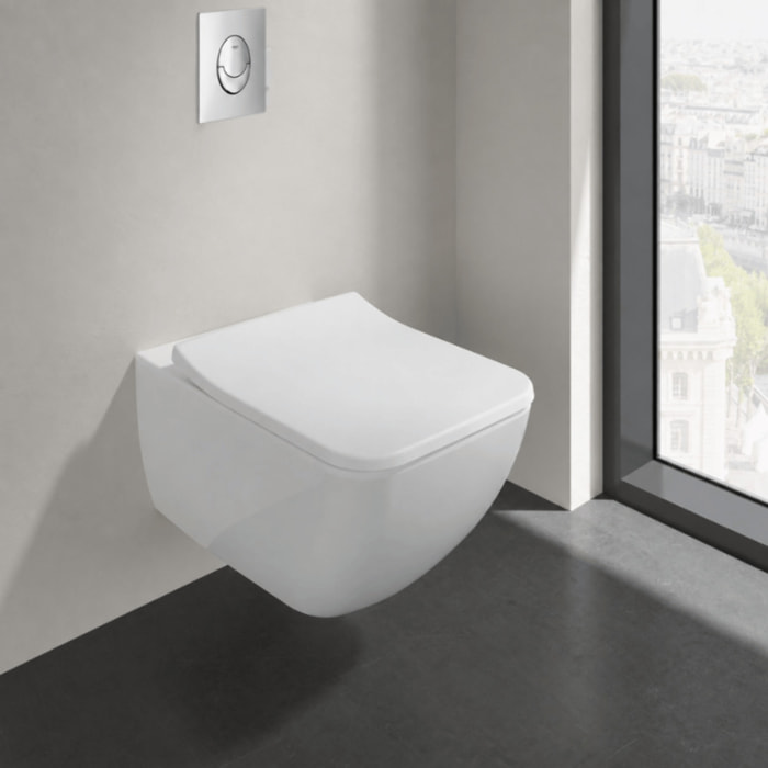 Pack WC suspendu sans bride Venticello + abattant + plaque chromée + bâti Grohe