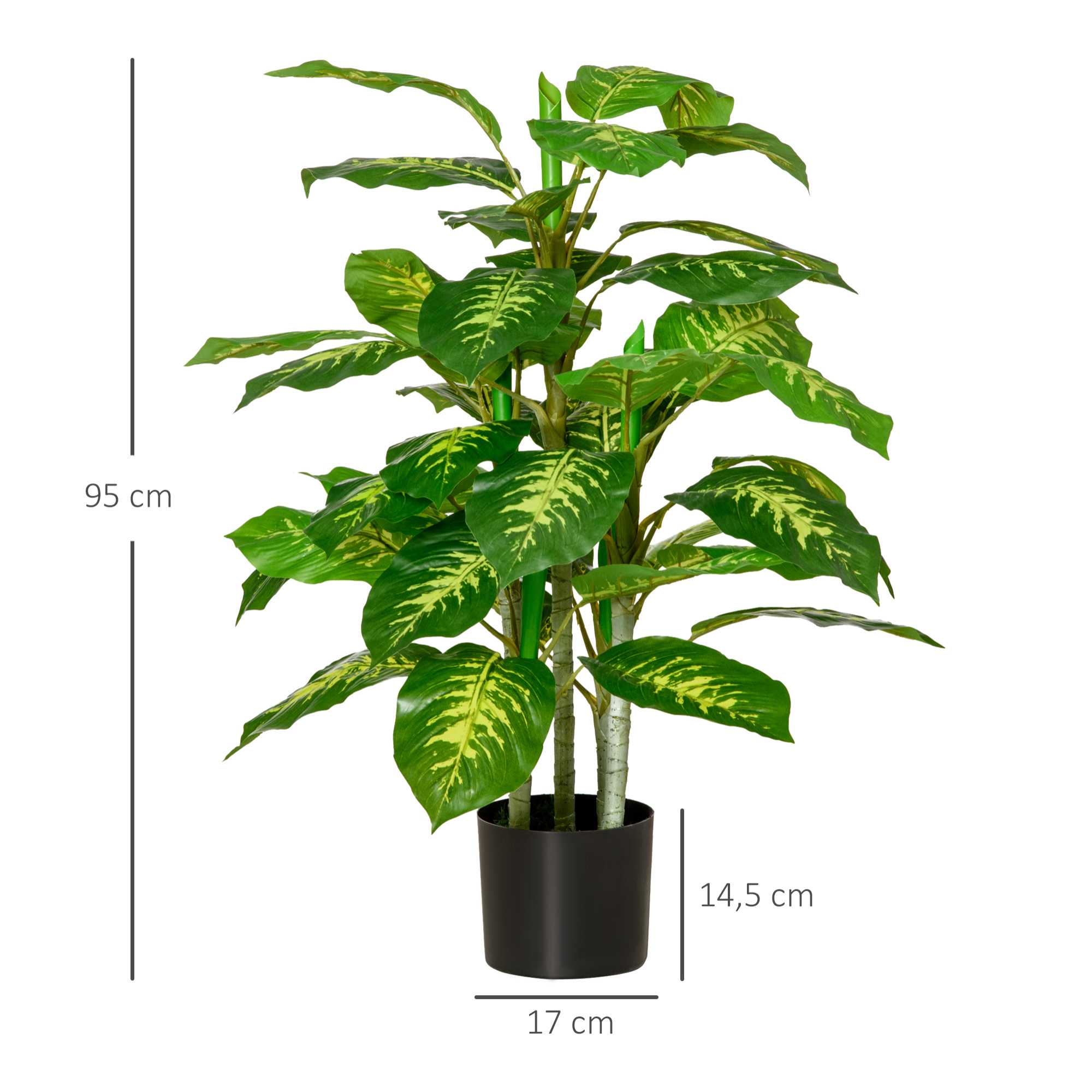 HOMCOM Planta Artificial de 95 cm con 42 Hojas Realistas en Maceta de Cemento Planta Imitación Hoja Perenne Decoración para Interior y Exterior Salón Oficina