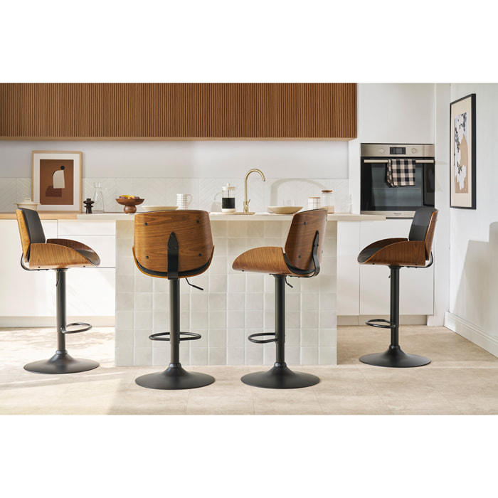 Tabouret de bar relevable blanc et bois clair VESPER