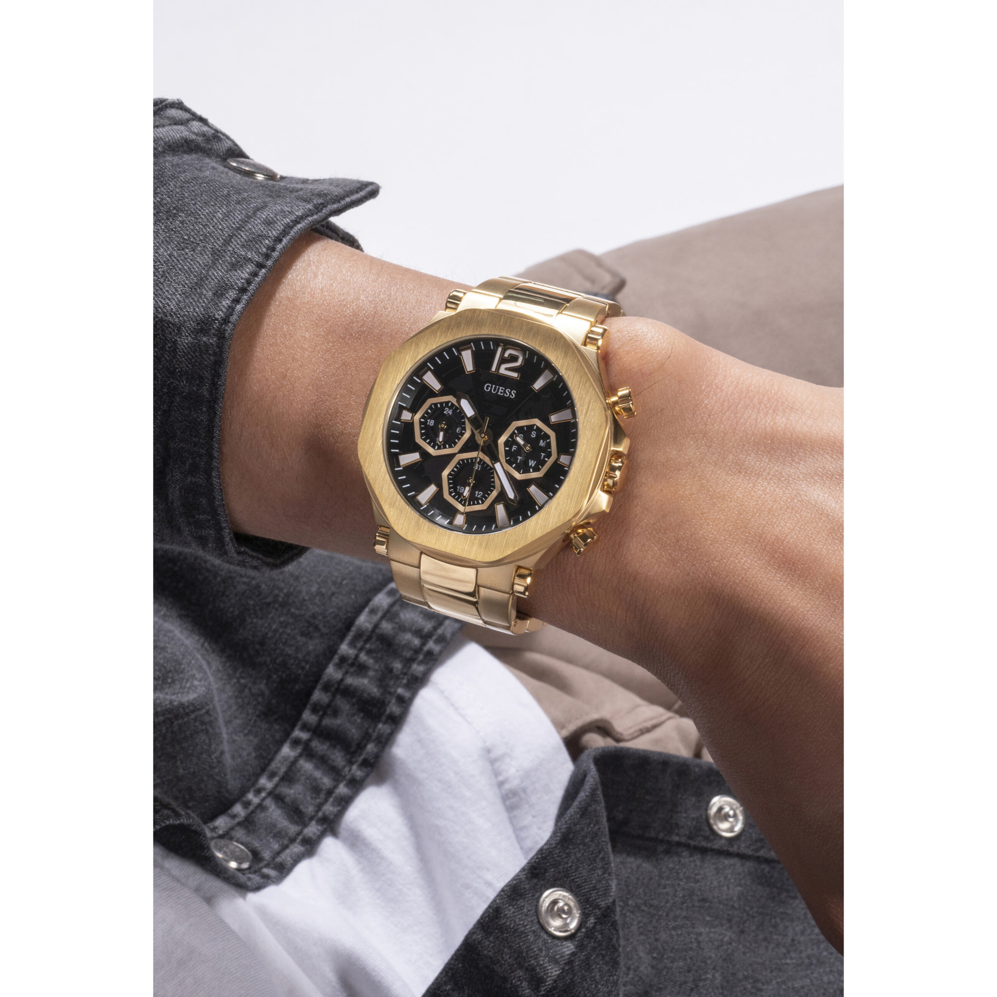 Guess Analogico Al Quarzo Guess Mens Black Multi-Function Watch