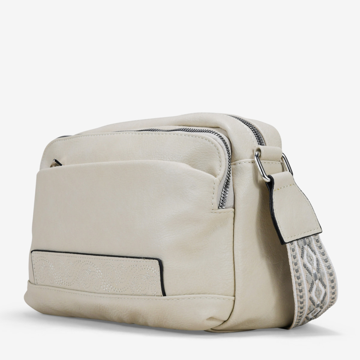 Bolso bandolera beige con asa étnica