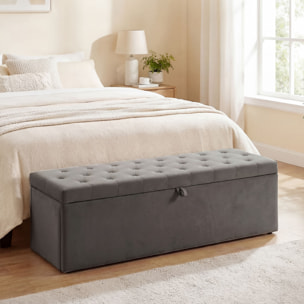 Puff Almacenaje, Banco Almacenaje, 141L, 137x41x42 cm, Tapizado en Terciopelo, Baúl de Almacenamiento, Carga 240 kg, Taburete para Sala de Estar, Dormitorio, Entrada, Gris