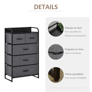 Commode rangement 5 tiroirs pliables en tissu 58 x 29 x 99 cm gris