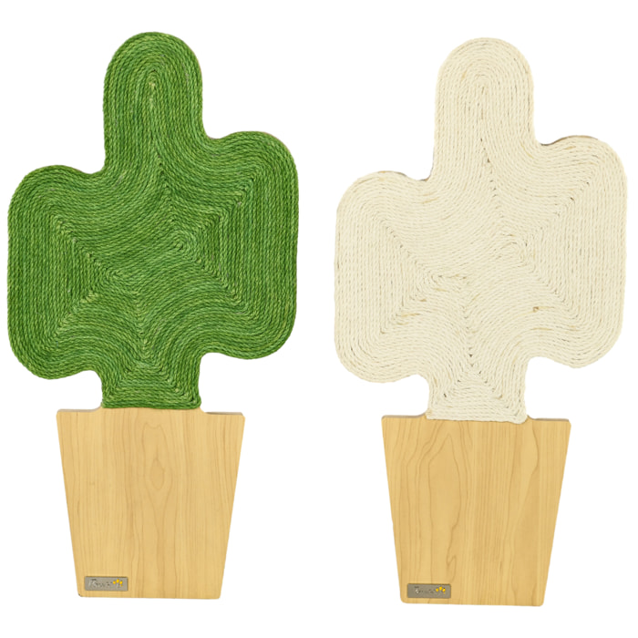 Lot de 2 griffoirs grattoirs murals design cactus dim. 30L x 60H cm jute naturelle écru verte aspect bois clair