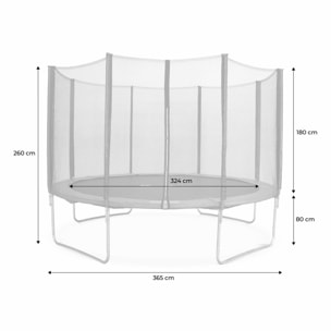 Trampoline 370cm - Saturne XXL Gris - avec filet de protection. échelle. bâche. filet pour chaussures. kit d'ancrage. trampoline de jardin 370 cm |Qualité PRO |Normes EU