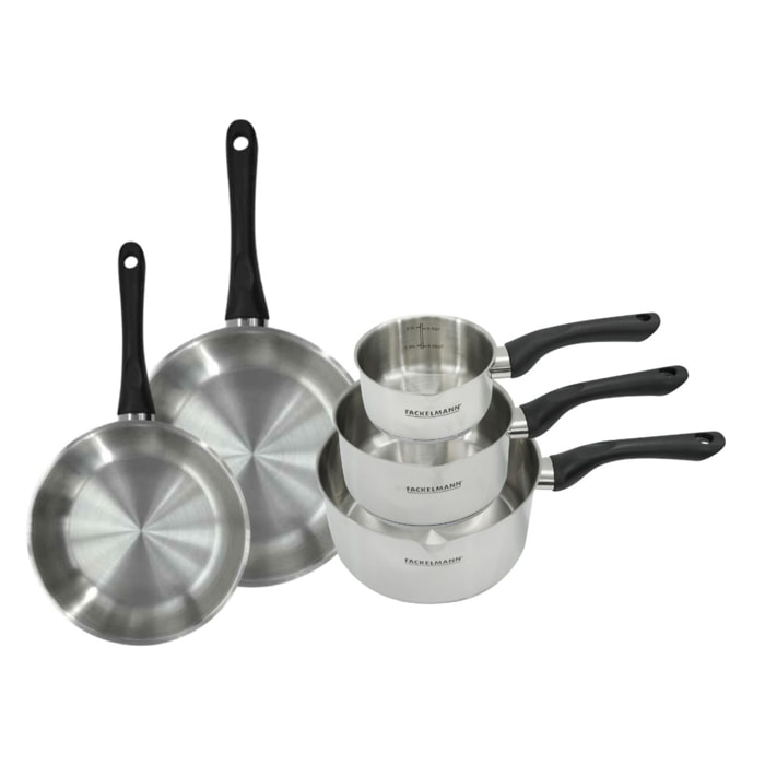 Set 2 poêles et 3 casseroles en inox Fackelmann Geneva
