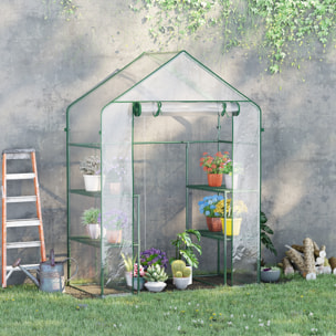 Serre de jardin 6 étagères - dim. 142L x 73l x 195H cm - porte - acier thermolaqué PVC haute densité anti-UV - transparent vert