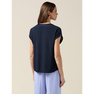 Oltre - Blusa bimaterica con maniche a kimono - Blu