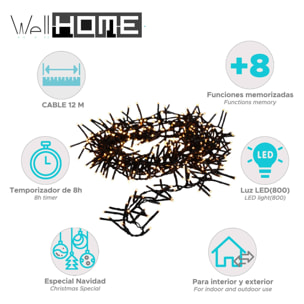 luces de navidad de 800 luces led blancas extra cálidas con 8 funciones y temporizador - 12 metros