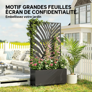 Jardinière mobile treillis haut design graphique feuille exotique 90 x 30 x 160 cm métal époxy noir