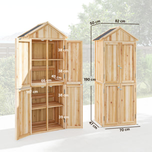 Armoire de jardin bois 4 portes 4 niv. rangement toit double pente bitumé