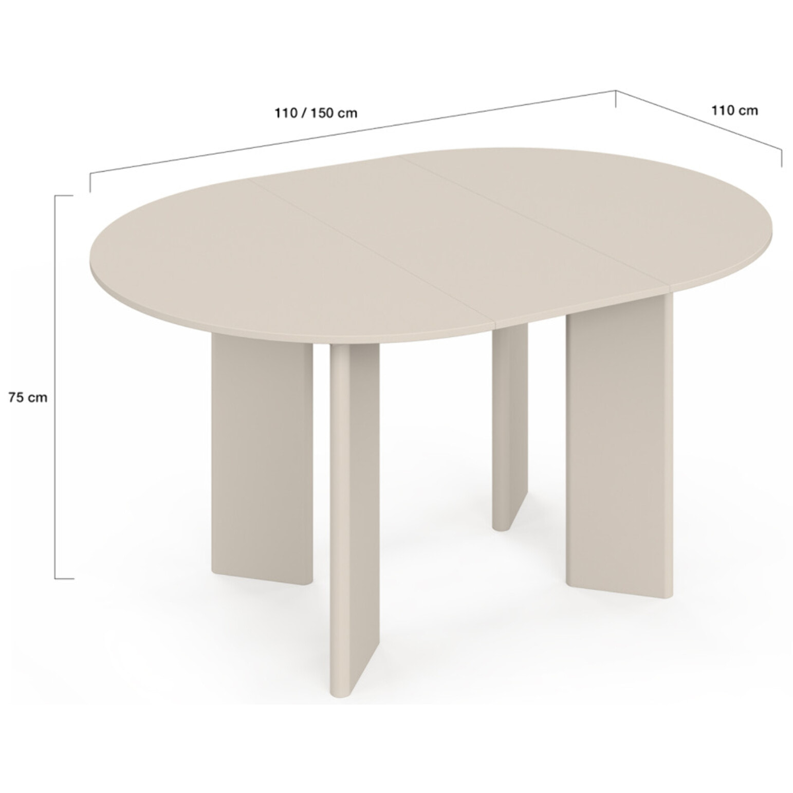 Table à manger ronde extensible Cassia beige Ø110-150cm