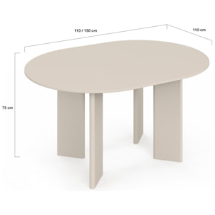 Table à manger ronde extensible Cassia beige Ø110-150cm