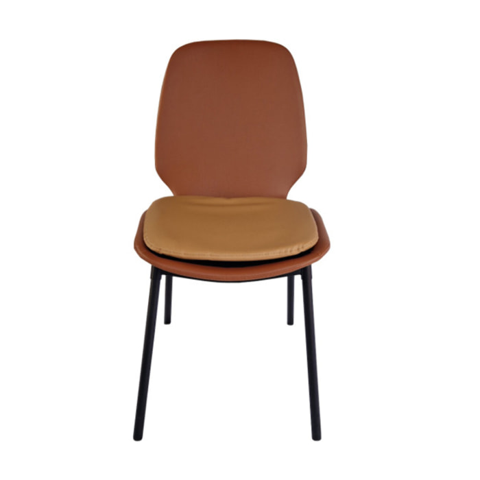 Chaise en simili marron avec coussin d'assise & pieds métal noir - BETTER