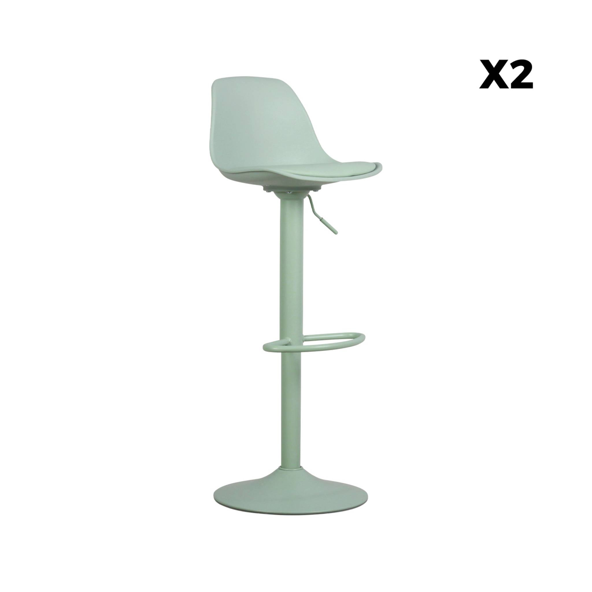 Lot de 2 tabourets de bar réglables 61.5/83.5cm - Noah - simili cuir vert céladon - hauteur réglable. repose-pieds