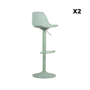 Lot de 2 tabourets de bar réglables 61.5/83.5cm - Noah - simili cuir vert céladon - hauteur réglable. repose-pieds