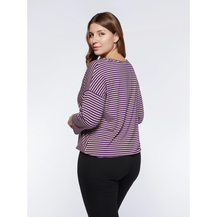 Fiorella Rubino - T-shirt con mix di righe - Viola