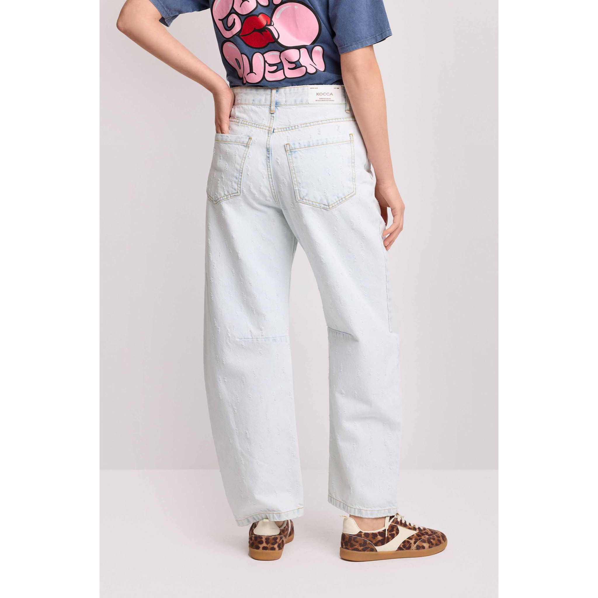 Kocca - Pantaloni wide leg con zip e bottone Donna, Denim