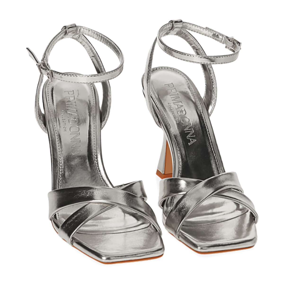 Sandali argento laminato, tacco 9,5 cm