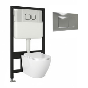 Pack Wc Suspendido + Bastidor + Caja Nature | Inodoro Blanco Brillo | Pulsador Cromado | Cisterna Empotrada | Tapa Amortiguada | Alday