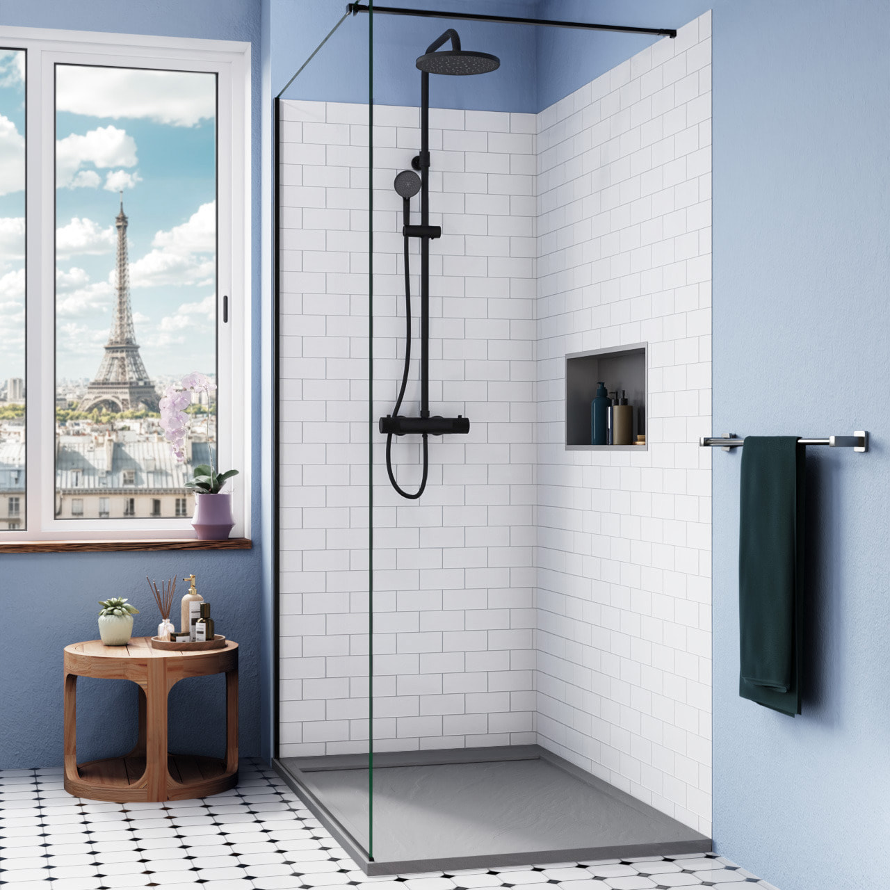 Alda Receveur de douche 120x90cm en pierre de synthèse durable, gris mat (ALD15-12090G)