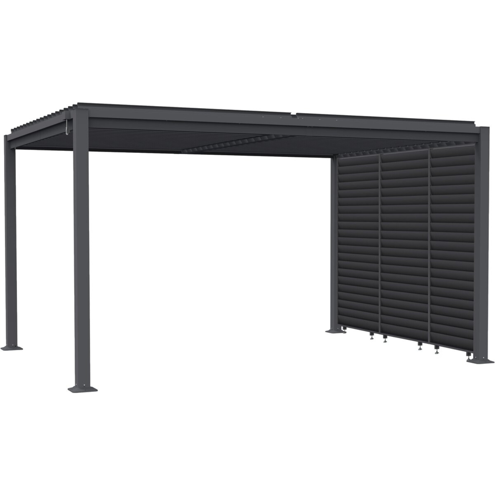 Pergola bioclimatique avec rideau en acier galvanisé "Howard" - 3 x 4 m - Gris