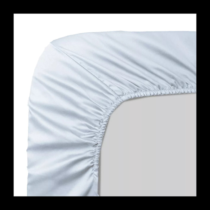 Drap housse b50 satin de coton uni gris Ava uni glacier