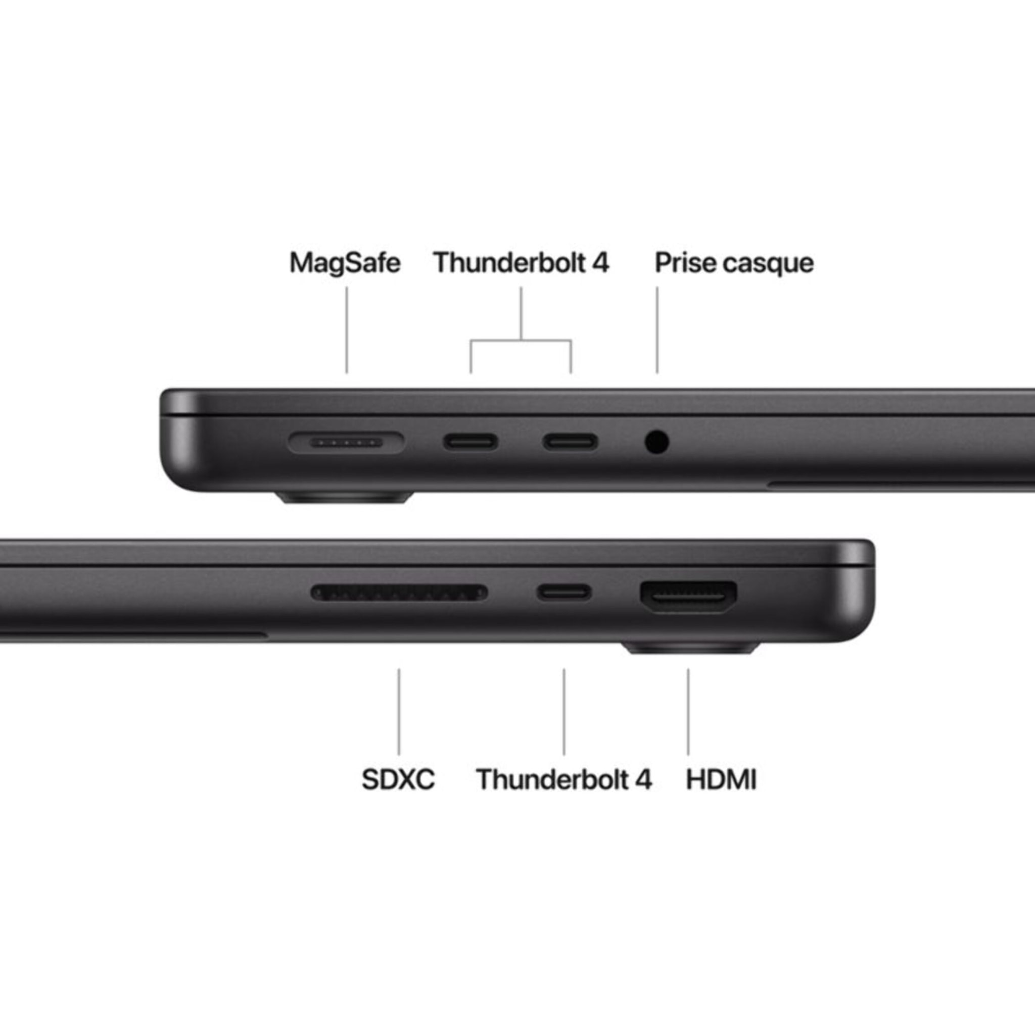 Ordinateur Apple MACBOOK Pro 14" Puce M4 Pro CPU 14 / GPU 20 coeurs Mémoire RAM 48Go Stockage 2To SSD XDR Noir sidéral