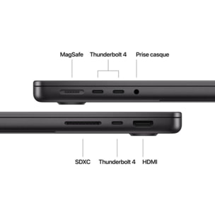Ordinateur Apple MACBOOK Pro 14" Puce M4 Pro CPU 14 / GPU 20 coeurs Mémoire RAM 48Go Stockage 2To SSD XDR Noir sidéral
