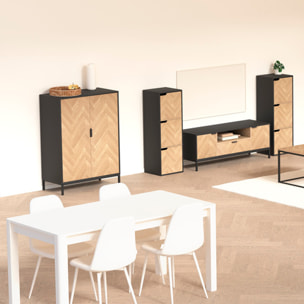 Cabinet "Chevrons" 2 portes effet pin naturel et noir 110x80cm
