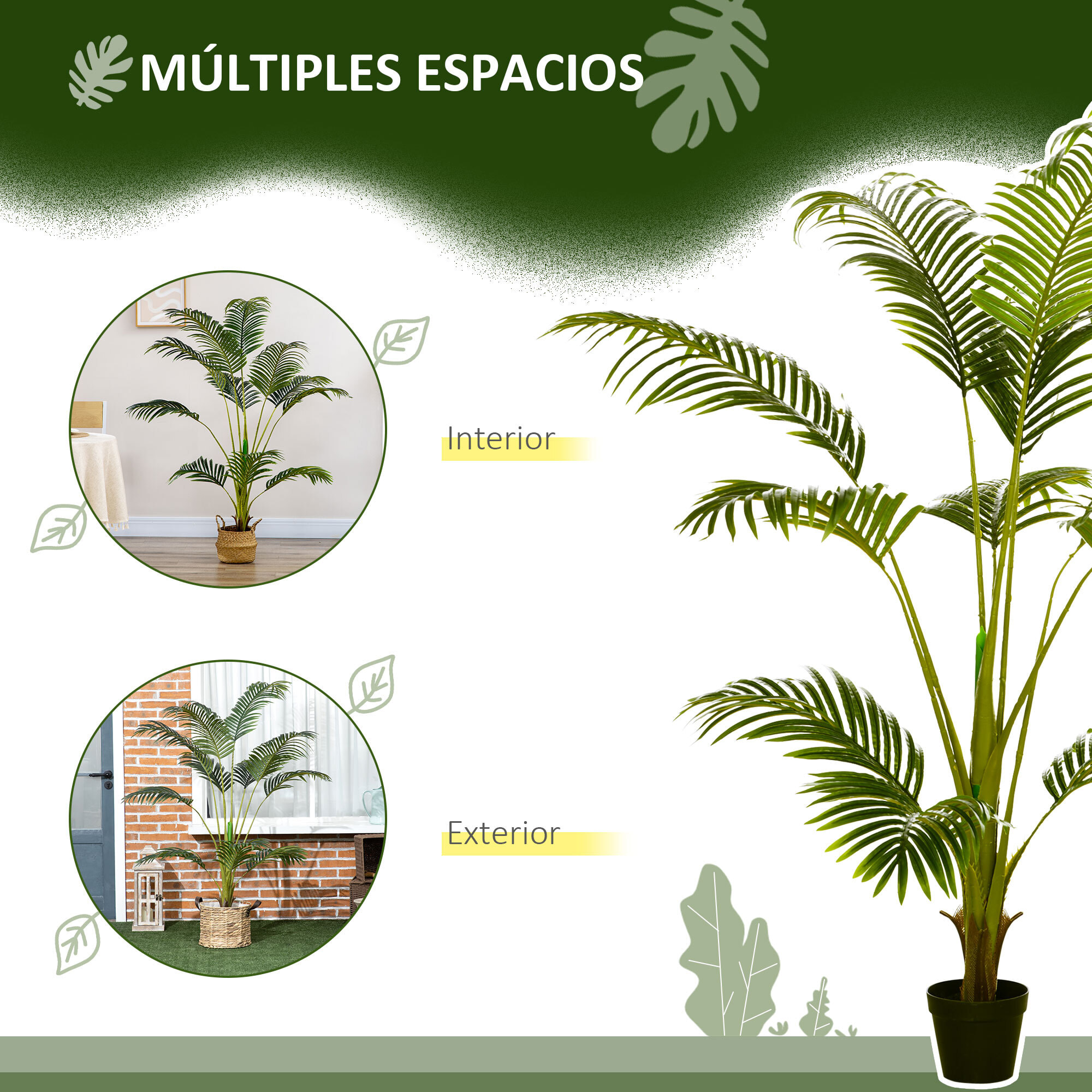 Palmera Areca Artificial 170 cm Árbol Artificial con 11 Hojas Realistas y Maceta de Plástico Decoración para Interior y Exterior Salón Oficina Balcón Ø15x170 cm Verde