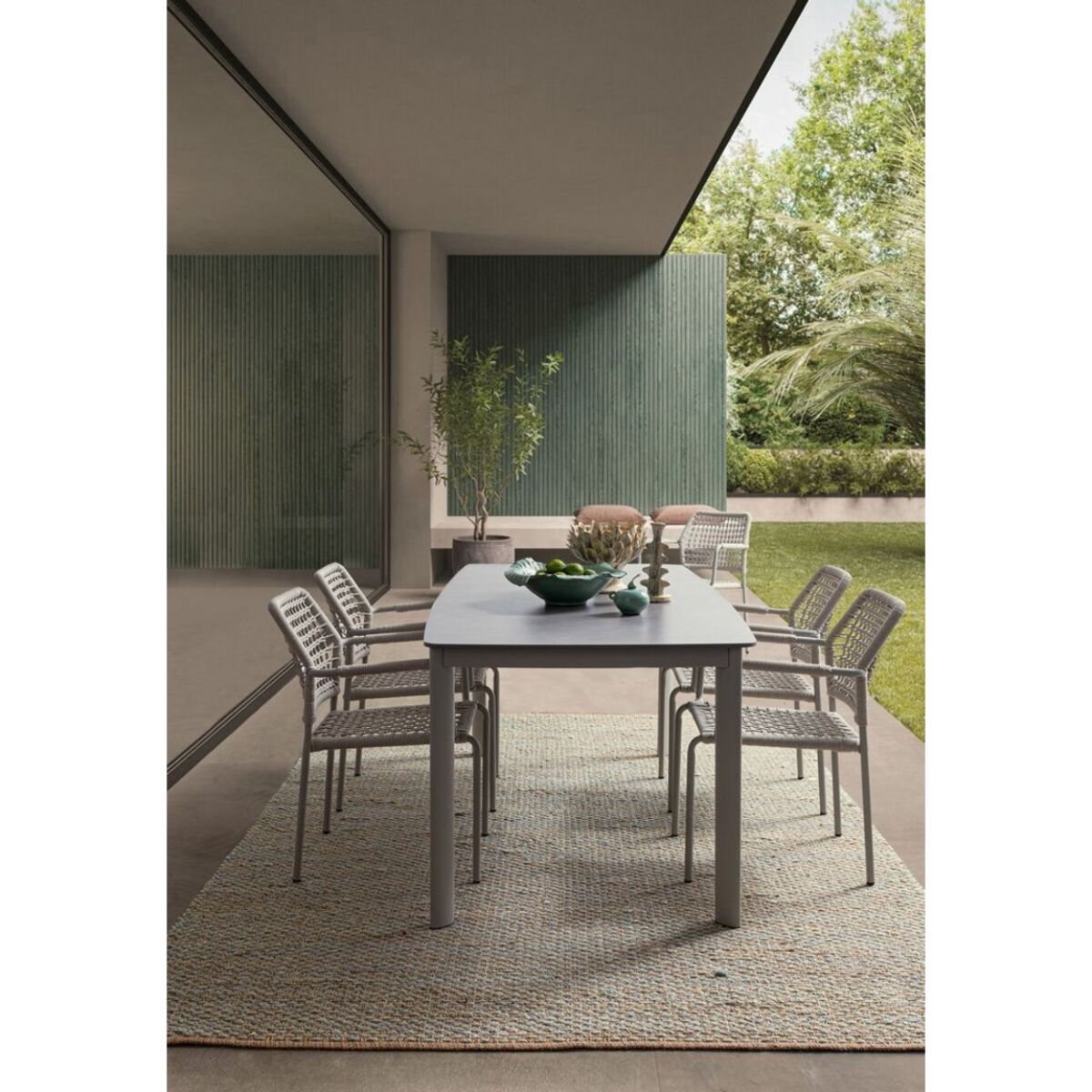 Tavolo fisso ALCORA in pietra naturale e struttura in alluminio beige 180x90 cm