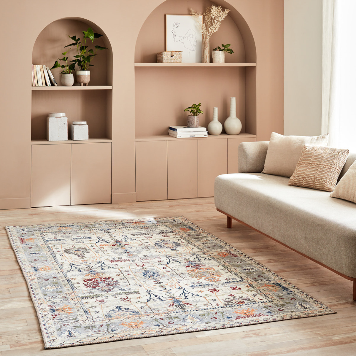 Radom - tapis vintage lavable en machine à 30°C, crème
