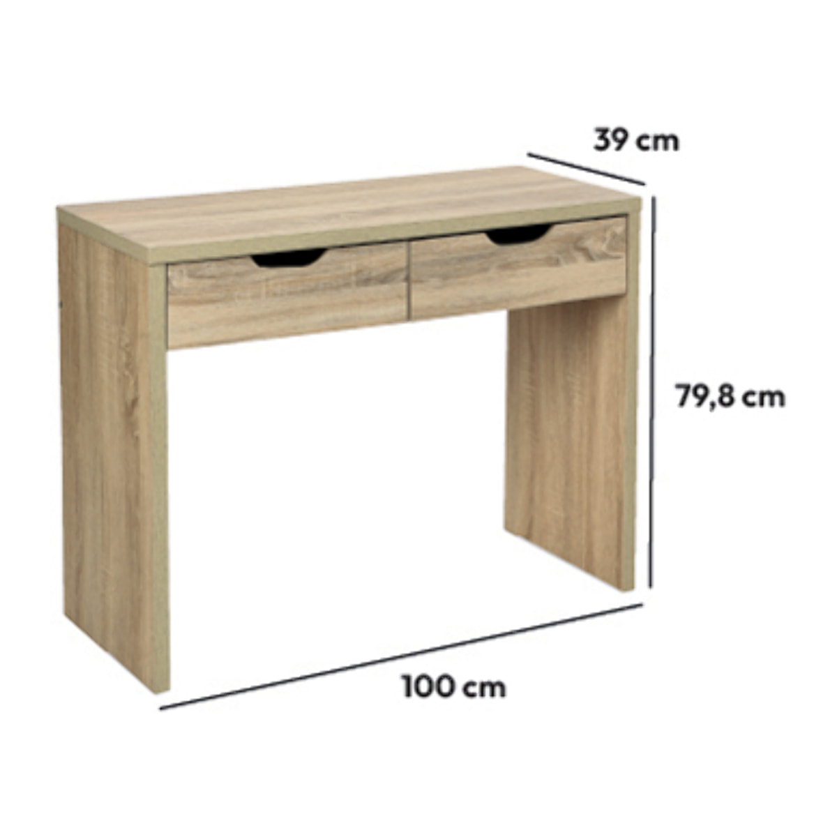 Console 2 tiroirs Effet chêne naturel Bivoak