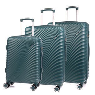 Set di 3 valigie Trolley in materiale ABS leggero e ad alta resistenza. Blocco numerico, 4 ruote girevoli a 360°.