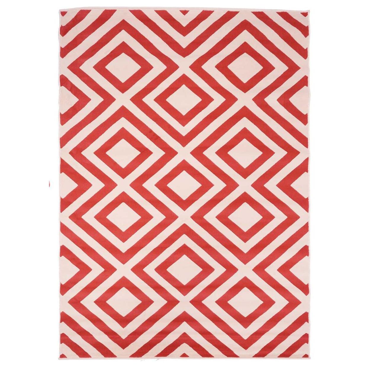 Petit tapis Begja rouge et blanc aux motifs géométriques scandinaves