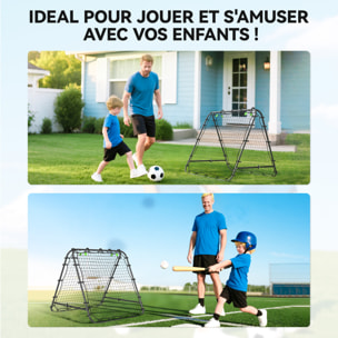 Filet de rebond double face 91 x 91 cm, pliable, rebondisseur pour entraînement football, réglable dans 5 angles, structure en acier, noir