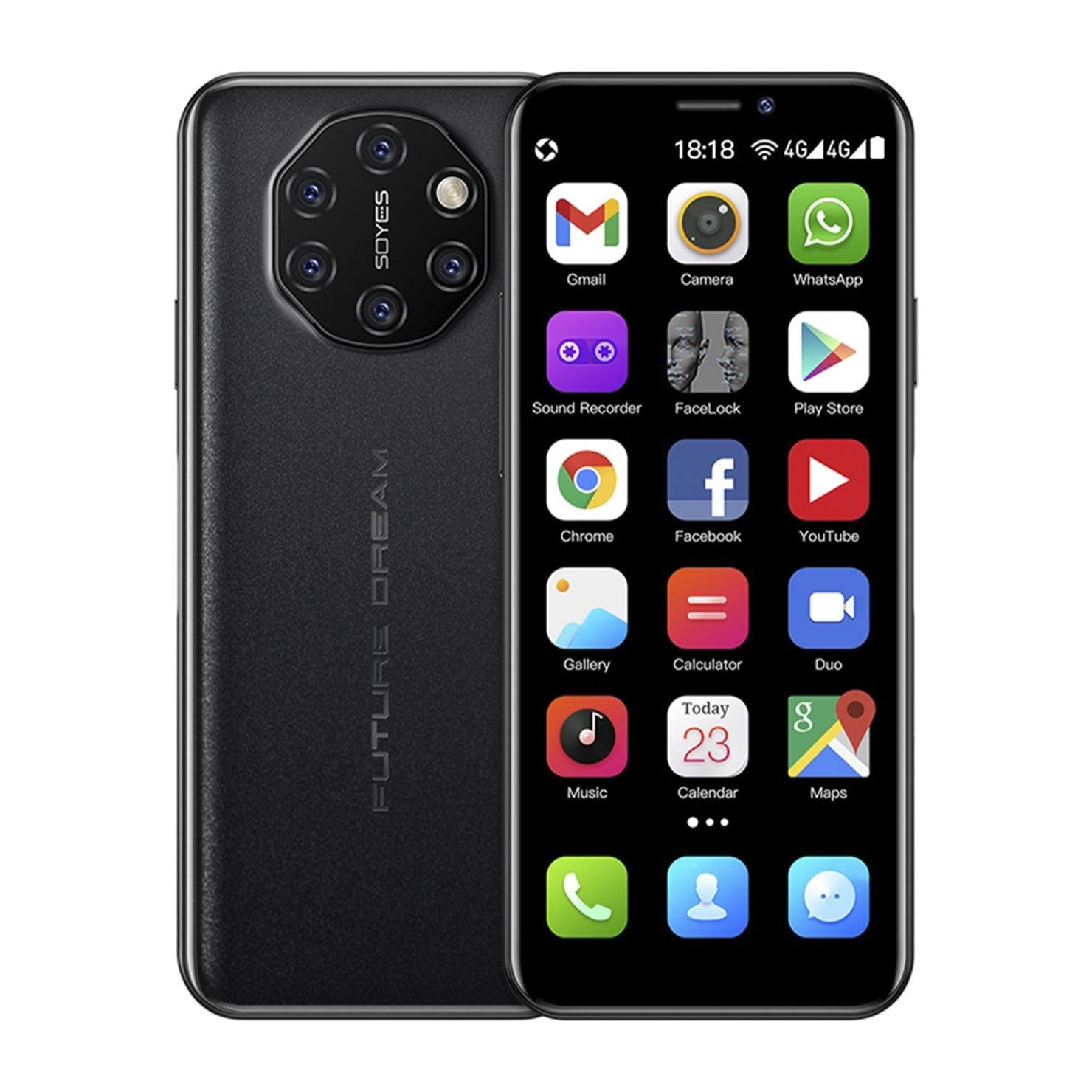 DAM Mini smartphone S10i 4G, Android, 3GB RAM + 32GB. Schermo da 3,46''. Doppia scheda SIM. 4,5x1,2x10,2 centimetri. Colore nero