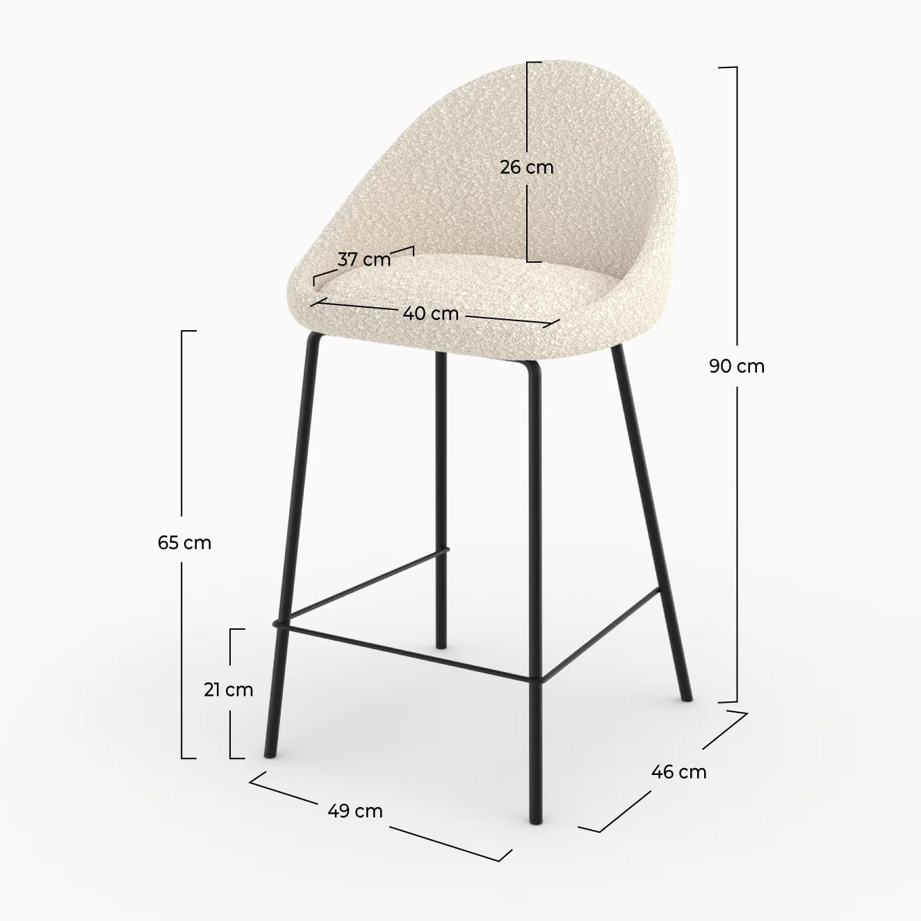 Chaise pour îlot central effet laine bouclette blanche 65 cm - Misty