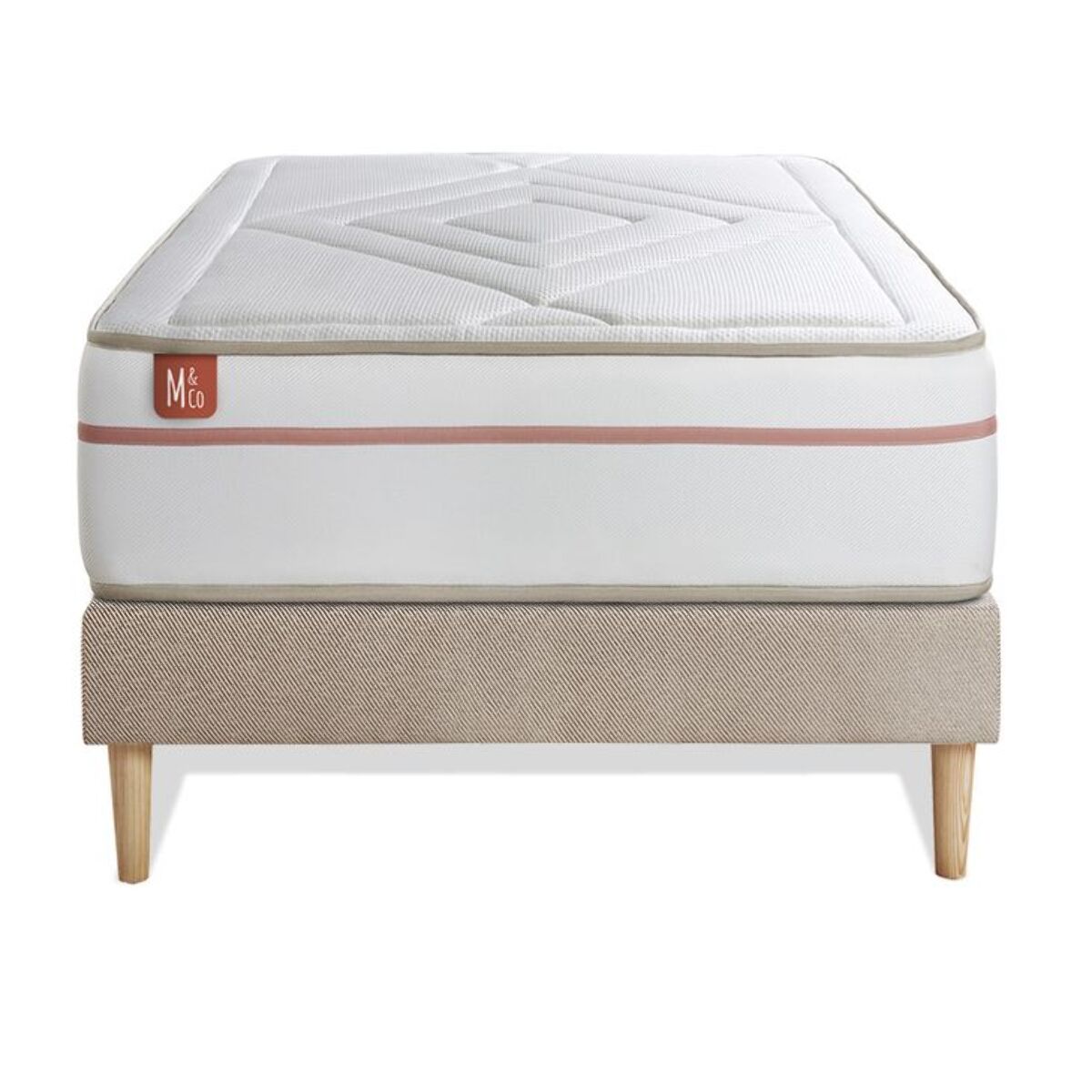 Ensemble Matelas Le Paisible - 24cm - Mémoire de forme - Matériaux éco-responsable - Sommier Tapissier Beige