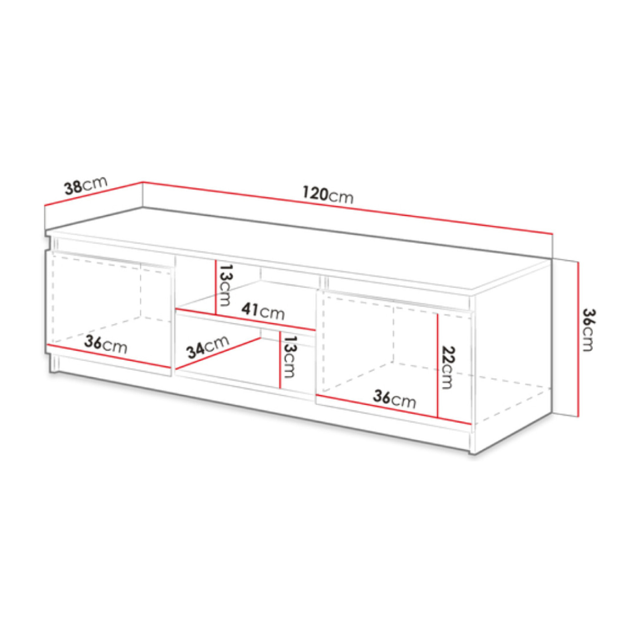 Robin - meuble TV - 2 portes et 2 niches - 120 cm - Noir / Bois et Bois