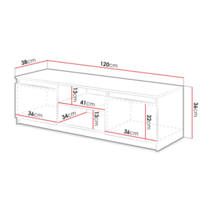 Robin - meuble TV - 2 portes et 2 niches - 120 cm - Noir / Bois et Bois
