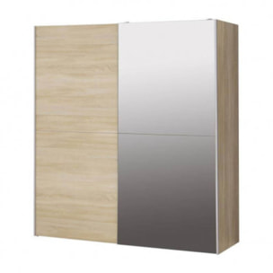 Dressing Armoire 2 portes coulissantes 5 tablettes et 1 miroir - 6 coloris - THAIS